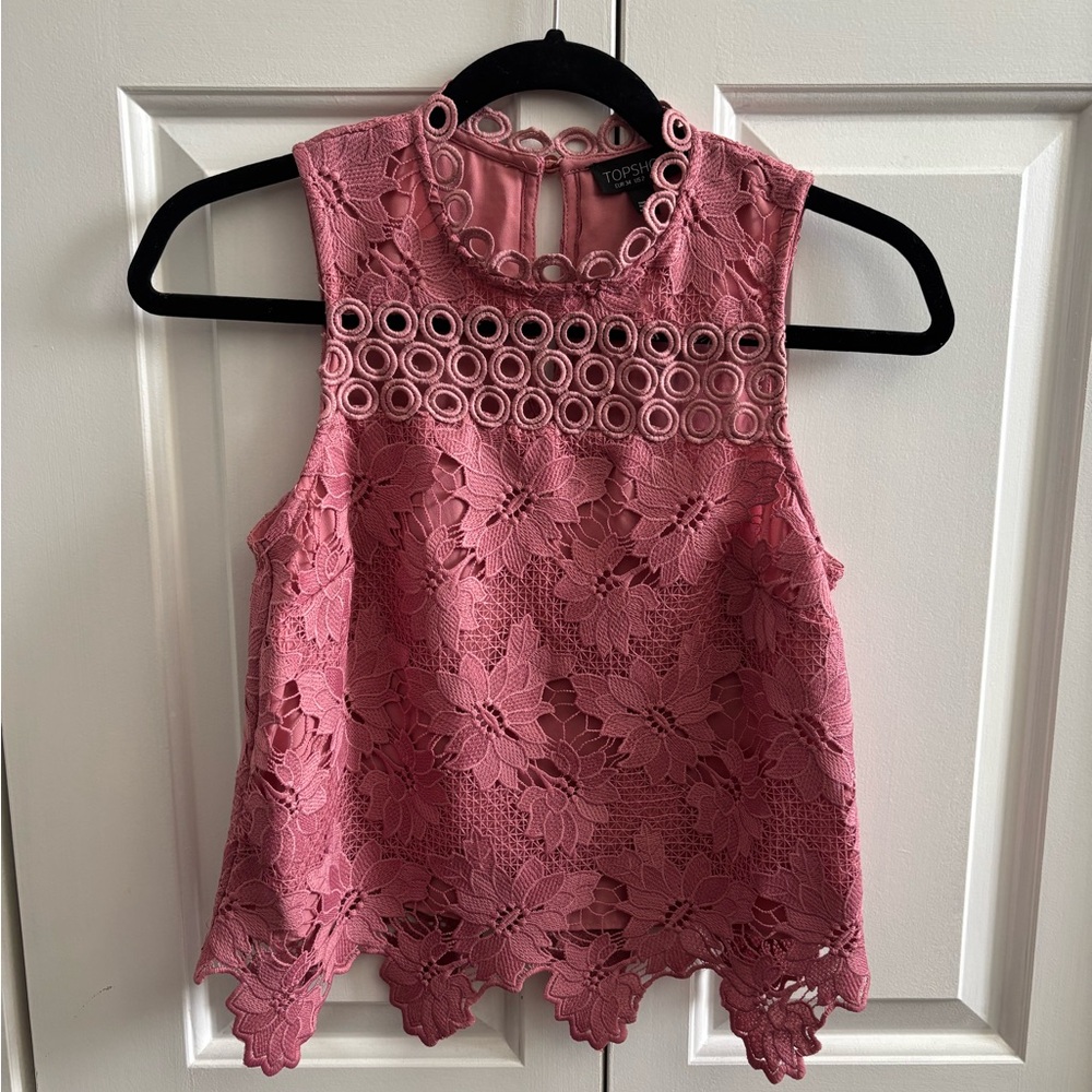 Topshop Pink Lace Detail Top